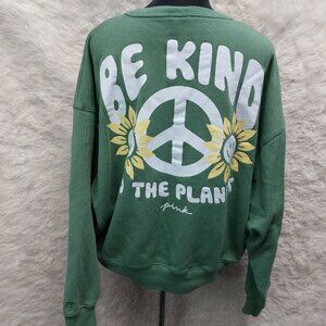 PINK Victoria's Secret Women BE KIND TO THE PLANET Print Green Sweatshirt M